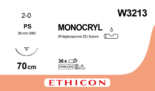 Monocryl suture package with Ethicon branding on a white background