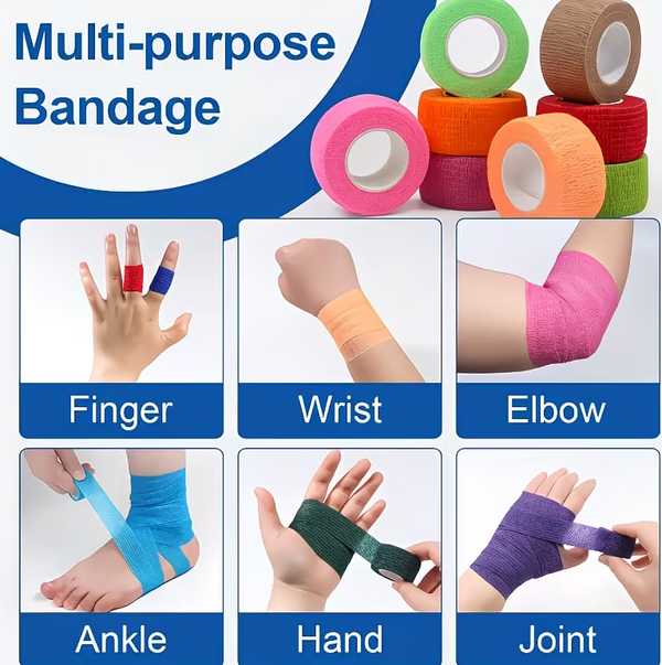 12 Rolls Colorful Self Adherent Bandage Wrap - Cohesive First Aid Tape