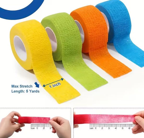 12 Rolls Colorful Self Adherent Bandage Wrap - Cohesive First Aid Tape
