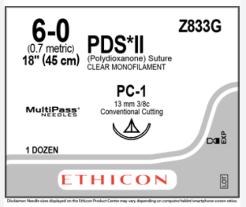 Ethicon suture package with label details