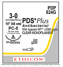 Ethicon PDS Plus suture label with product details on a white background