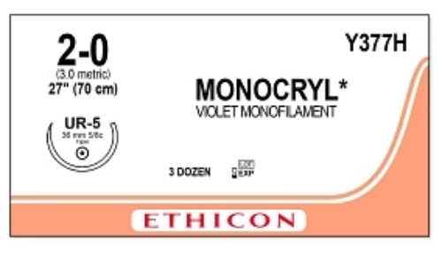 Ethicon Monocryl suture package with label details