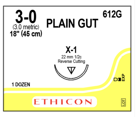Ethicon surgical suture package label with specifications and branding.