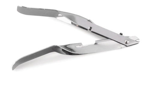 A stainless steel surgical stapler remover with a smooth finish and no visible branding.