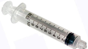 A 10mL clear syringe with measurement markings and a Luer-Lok tip.